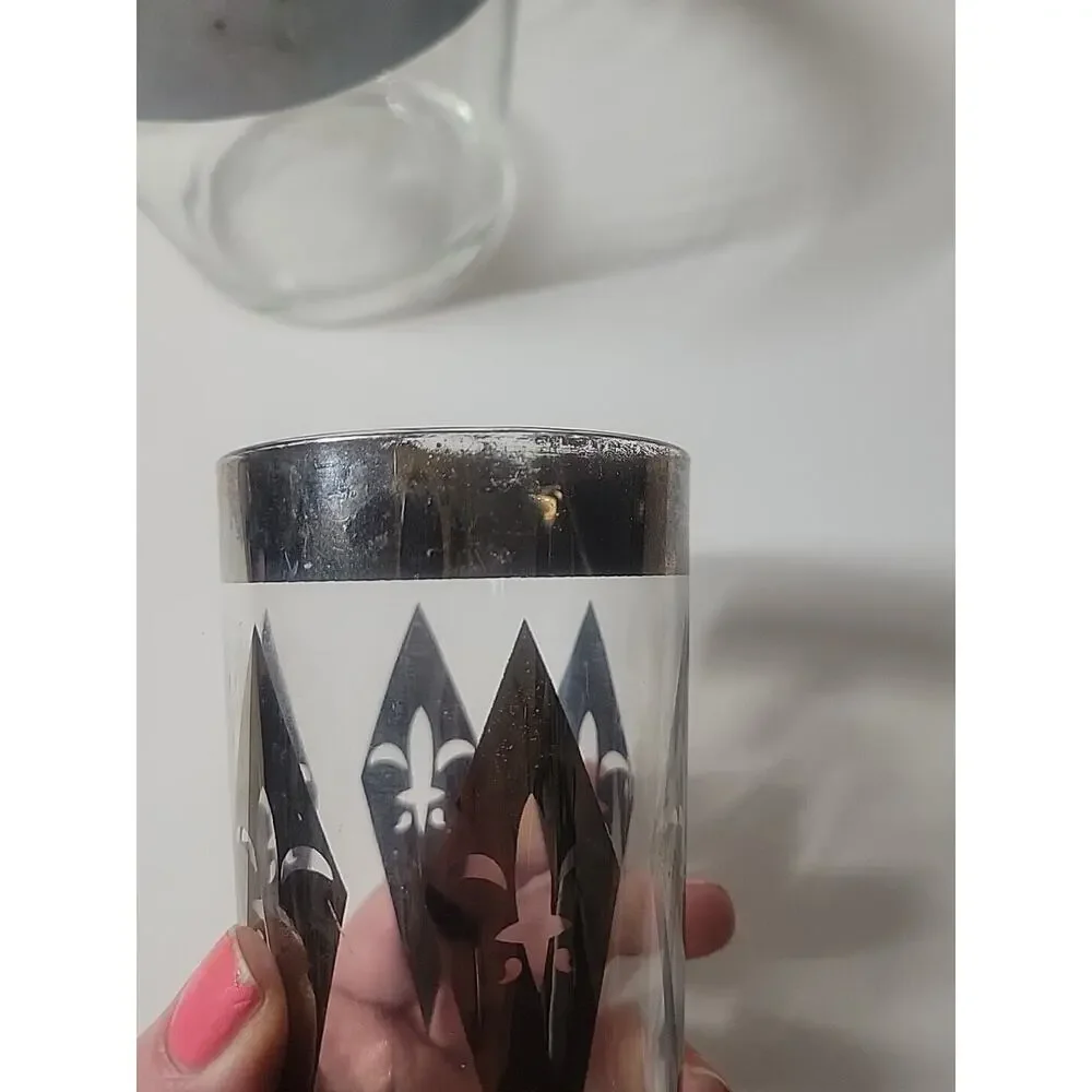 Vintage 1960's Dorothy Thorpe MCM Ice Bucket Silver Rim And Glasses
